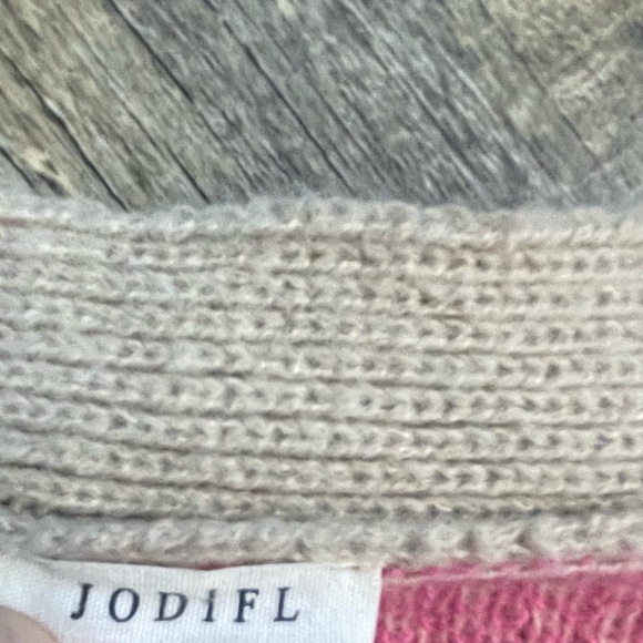 Jodifl pink and tan sweater material button up cardigan. - Picture 4 of 4